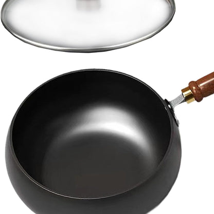 Refined Iron Wok with Wood Handle and Glass Lid, 9.45 in Flat Bottom Nonstick Stir Fry Pan for Gas, Induction, and All Stovetops5