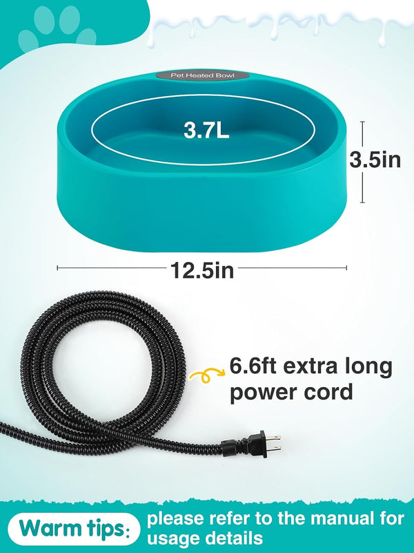 3.7L Heated Water Bowl for Outdoor Dogs Cats - 30W Thermostatic Control Heating Pet Bowl with 6.6Ft Bite-Proof Cord for Winter Chickens8