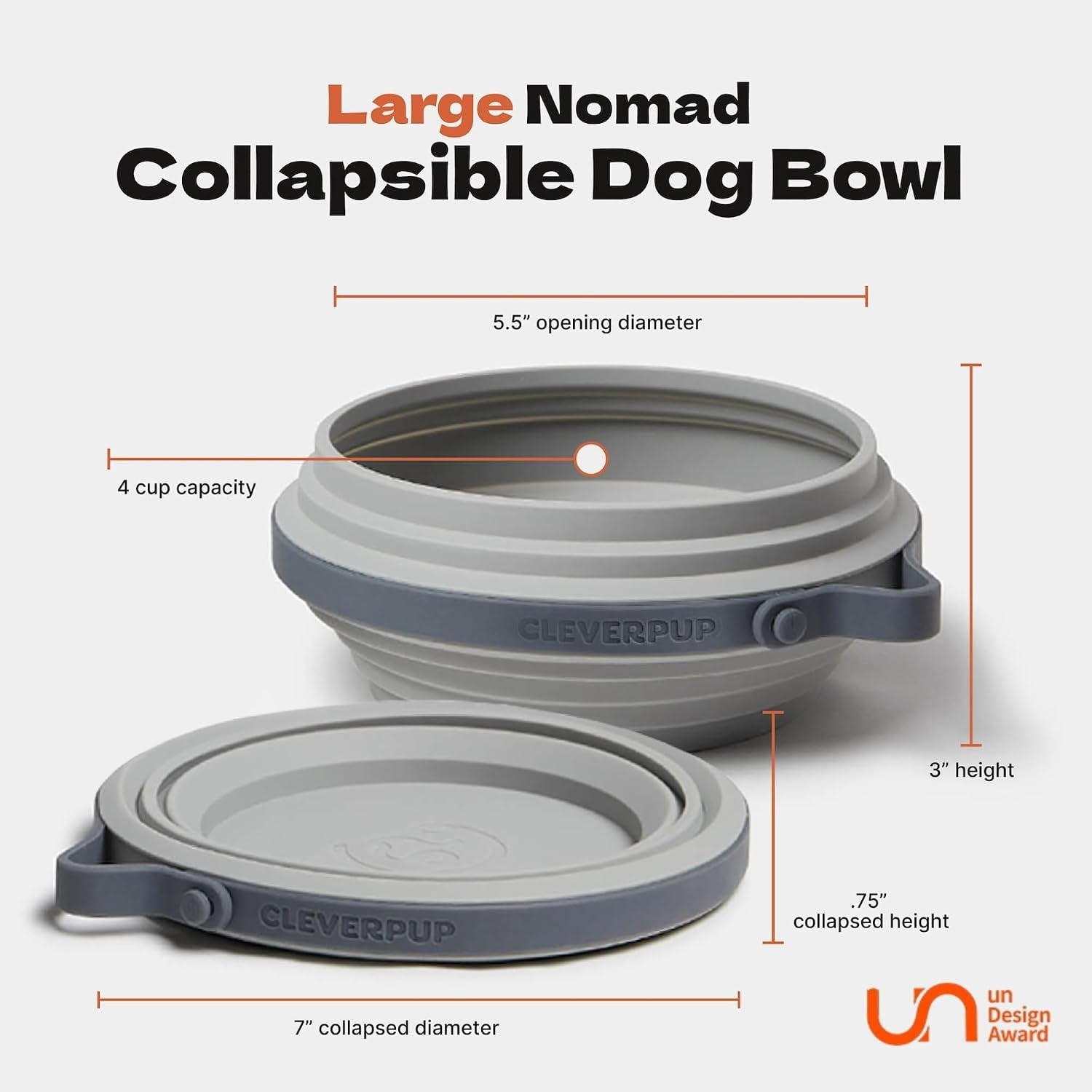 cleverpup-nomad-large-collapsible-travel-dog-bowl-4-cup-bpa-free-silicone-for-medium-large-dogs-portable-food-water-dishwasher-safe-sand