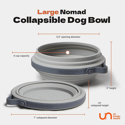 Cleverpup Nomad Large Collapsible Travel Dog Bowl - 4 Cup Bpa-Free Silicone for Medium & Large Dogs, Portable, Food & Water, Dishwasher Safe - Sand2