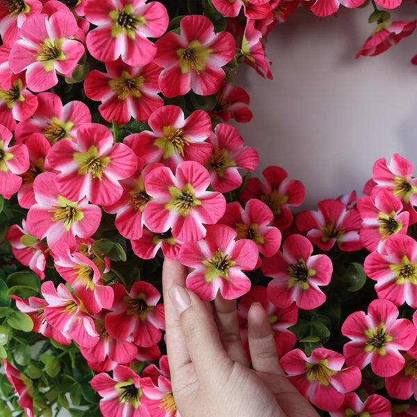 26" Artificial Eucalyptus with Flowers Wreath for Front Door (Rose Red) | Large Faux Eucalyptus & Morning Glory Flowers Wreath,Silk Flowers,For Home Front Porch Farmhouse Spring Summer Outdoor Decor6