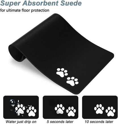 Rnivvi Dog Food Mat, 12" X 19" Footprint Absorbent Dog Cat Bowl Mat for Food and Water, Cute Anti-Slip Rubber Pet Feeding Rug Protect Floors, Puppy Placemat for Feeding & Watering Supplies, Black3