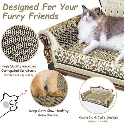 Luxury Cardboard Cat Scratcher Sofa Bed, Couch Shaped Scratching Board, Scratch Lounge with Catnip, Scratcher for Indoor Cats Large Grey2