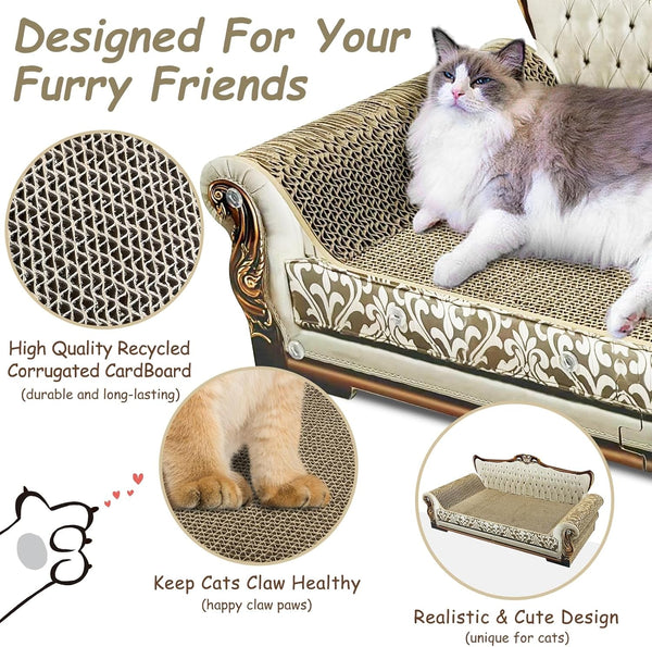 Luxury Cardboard Cat Scratcher Sofa Bed, Couch Shaped Scratching Board, Scratch Lounge with Catnip, Scratcher for Indoor Cats Large Grey2