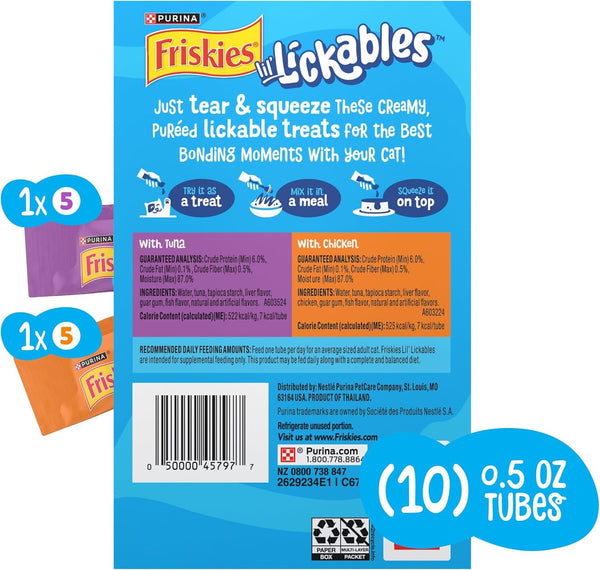 Purina Friskies Lil' Lickables with Chicken or Tuna Variety Pack Lickable Cat Treats - 5 Oz. (Pack of 10)9