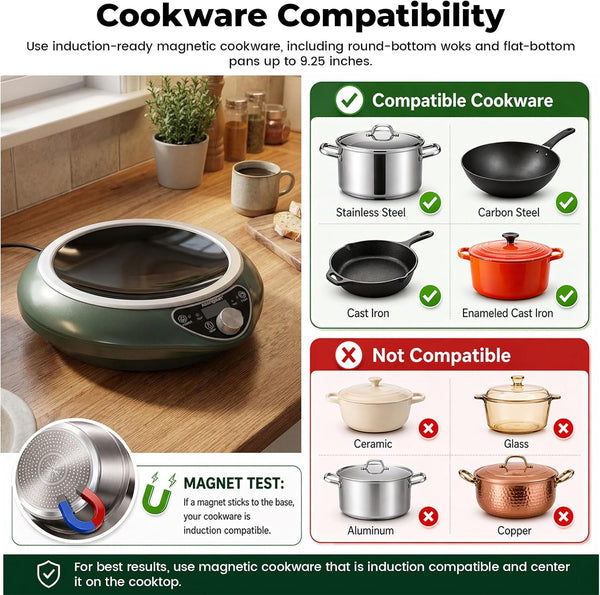 1700W 120V Concave Induction Wok Cooktop, Electric Wok Burner | Non-Pulse Heating with 9.25-Inch Coil Supports Round-Bottom Woks and Flat-Bottom Pans for Stir Fry, Soup, Noodles, Hot Pot.5