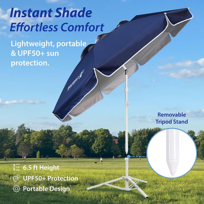 Shade Umbrella, Premium Portable Umbrella with Stand, 6.5Ft Lightweight Free Standing Canopy for Sporting Games, Adjustable Instant Sun Protection and Easy to Carry, Navy Blue3