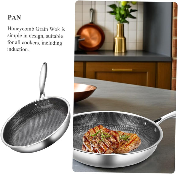 Stainless Steel Honeycomb Wok Pan 17.40 X 10.23 X 1.96 in Stir-Fry Skillet for Gas Stoves Induction Cookers Frying Steaming and Everyday Kitchen Cooking7