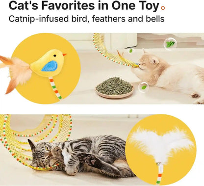 Potaroma Spiral Tunnel Cat Toy, Self Play Collapsible Spring Kitten Tunnel | for Indoor Cats, with Feather and Bell, 20 Inches Unfolded4