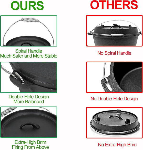 8 Piece Pre-Seasoned Dutch Oven Cooking Set Cast Iron Camping Kitchen Cookware Bakeware Skillets & Square Grill Pan W/Vintage Carrying Wood Box for Ourdoor Home BBQ Baking6