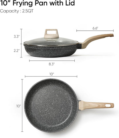 Non Stick Frying Pan, 10 Inch Classic Granite Skillet with Glass Lid | Healthty Non Toxic Kitchen Stone Cookware, Compatible with All Stovetop, Easy to Clean, PFOA Free2