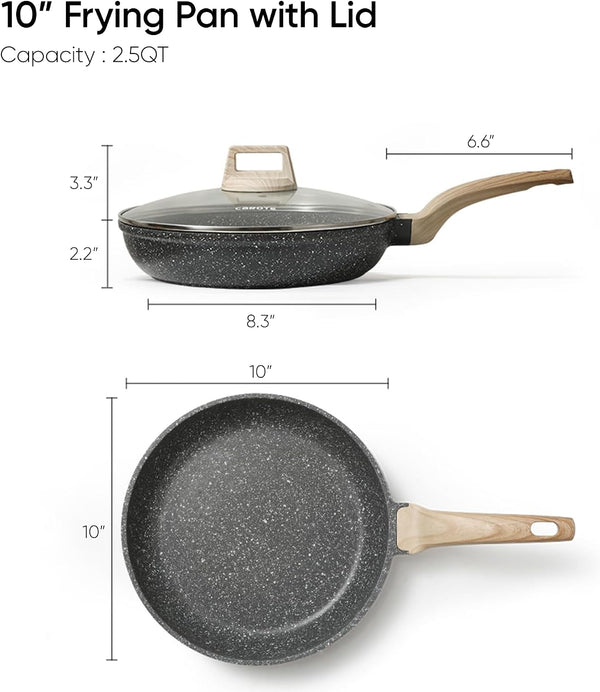 Non Stick Frying Pan, 10 Inch Classic Granite Skillet with Glass Lid | Healthty Non Toxic Kitchen Stone Cookware, Compatible with All Stovetop, Easy to Clean, PFOA Free2