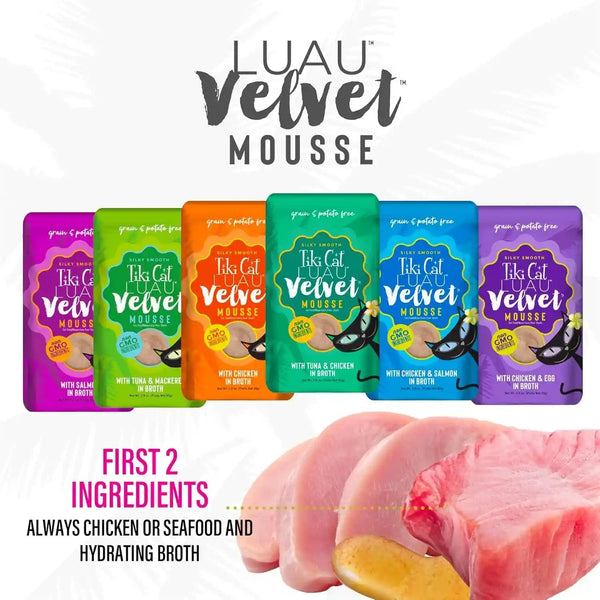 Tiki Cat Velvet Mousse, Protein Blend in Broth Variety Pack, Complete Nutrition for Balanced Diet, Wet Cat Food for All Life Stages, 2.8 Oz. Pouch (Pack of 12)5