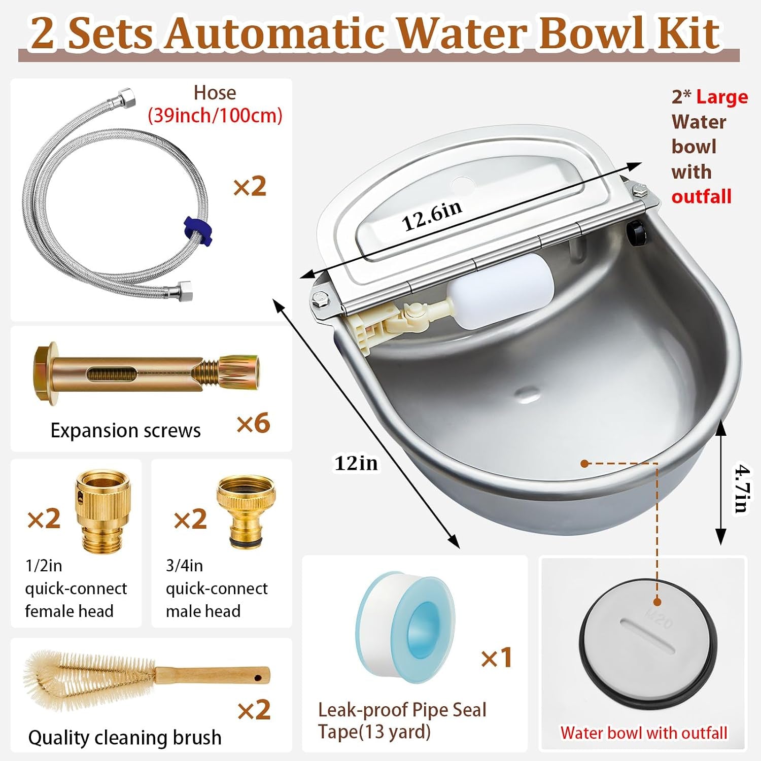 tessco-for-you-2-pack-1-2-gallon-automatic-horse-water-bowl-large-stainless-steel-dog-waterer-dispenser-with-float-valve-automatic-animal-waterer-for-dog-chicken-pig-cattle-goat-farm-4-5l-152-oz
