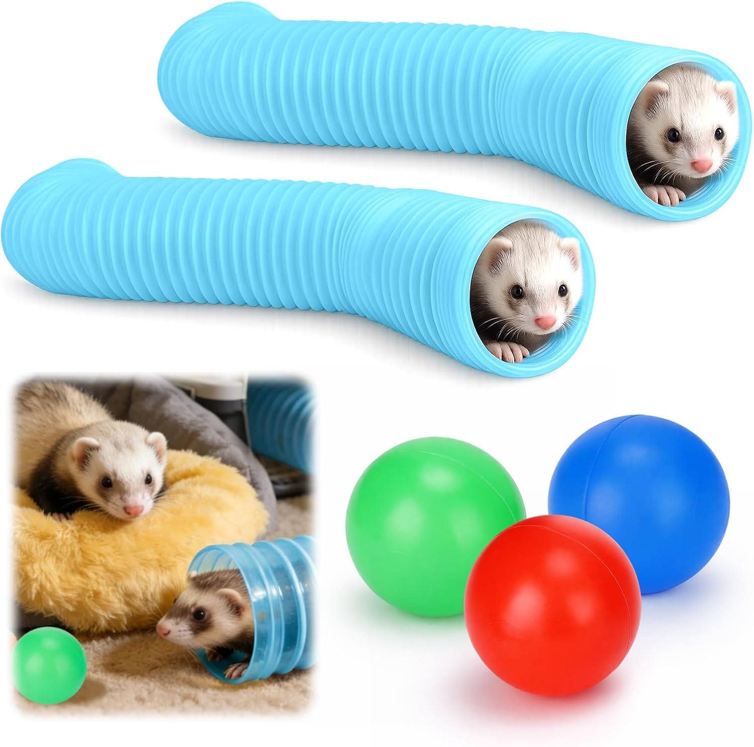 mity-rain-ferret-toys-with-3-balls-inclueded-collapsible-tunnel-tube-accessories-for-ferrets-guinea-pigs-hamsters-expandable-interactive-toys-supplies-for-small-pets