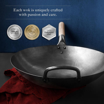 Round Bottom 14-Inch Traditional Carbon Steel Wok Pan - Authentic Hand Hammered Woks and Stir Fry Pans - Pow Wok with No Chemical Coating6