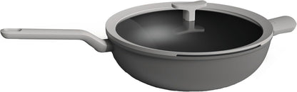 LEO Cast Aluminum Wok, 12.5 Inch 6.2 Qt Nonstick Stir Fry Pan | Induction Grey Wok with Silicone Rim Glass Lid, Stay Cool Handle, Easy Straining Drain Hole & Non Toxic Ferno Green Coating1