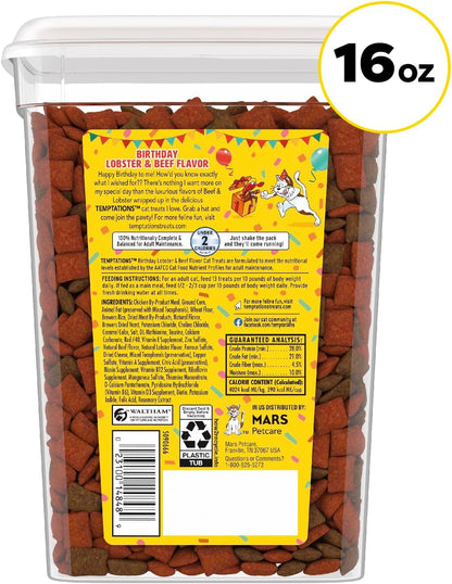Temptations Birthday Crunchy and Soft Cat Treats, Lobster & Beef, 16 Oz | Crunchy Outside, Soft Inside, under 2 Calories per Treat, 100% Complete & Balanced for Adult Cats, Stay-Fresh Resealable Tub9