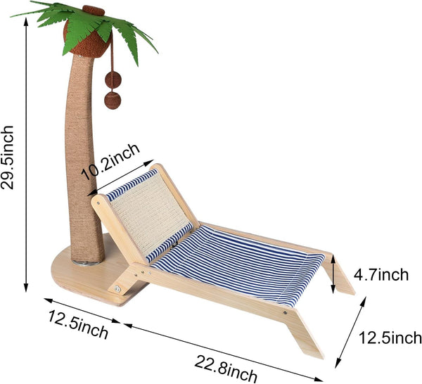 Cat Scratching Post with Beach Chair 2-In-1, 29.5" Tall Palm Tree | Cat Scratching Post with Lounge and Interactive Hanging Ball, Outdoor Cat Furniture for Kitten Adults Cat Play and Rest3