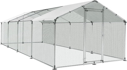 Large Metal Chicken Coop round Top Upgrade Tri-Supporting Wire Mesh Chicken Run,Chicken Pen with Water-Resident and Anti-Uv Cover,Duck Rabbit House Outdoor (6.6'L X 9'W X 6.5'H)12