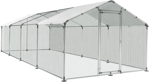 Large Metal Chicken Coop round Top Upgrade Tri-Supporting Wire Mesh Chicken Run,Chicken Pen with Water-Resident and Anti-Uv Cover,Duck Rabbit House Outdoor (6.6'L X 9'W X 6.5'H)12