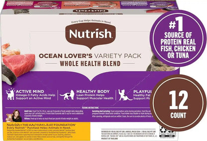 Nutrish Ocean Lover'S Wet Cat Food Variety Pack, 2.8 Oz. Cup (Rachael Ray) | Includes 12 Cups of Three Grain Free Recipes: Fisha-A-Licious, Chicken & Shrimp Pawttenesa and Tuna Purrfection6