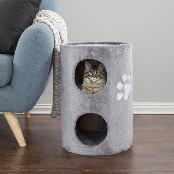 20.5-Inch Cat Condo - 2 Story Cat House with Sisal Scratch Pad, Barrel Shaped Pet House Covered in Soft Fabric by PETMAKER (Gray)5