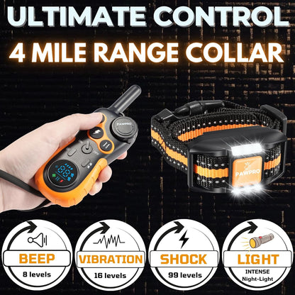 Dog Shock Collar with Remote, Unmatched 4-Mile Range, Night-Light Mode, Training Guide Included, 124 Training Levels & 4 Modes, Beep Vibration Shock, Waterproof Rechargeable, Fits All Dogs (1 Collar)2