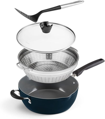 Preferred Pan 4-Pc Set - Nouveau Navy (4.5 Qt. Multi-Purpose Pan W/Cover, Steamer, Slotted Turner)2