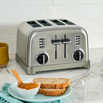 Toaster, Extra-Wide Slots, Stainless Steel, 4-Slice | Bagel, Pastry & Bread Toaster with Defrost/Reheat Functions, 6-Setting Browning Dials & a Slide-Out Crumb Tray, CPT-180P12