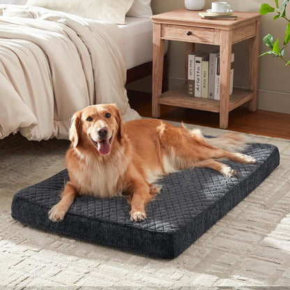 JOEJOY Orthopedic XL Dog Bed for Large Dogs, Waterproof Dog Bed for Crate with Washable Removable Cover, Extra Thick Egg-Crate Memory Foam Pet Beds, Grey, 41"X27"9