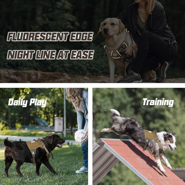 Auroth Tactical Dog Harness for Large Dogs No Pull Adjustable Pet Harness Reflective K9 Working Training Easy Control Pet Vest Military Service Dog Harnesses Army Yellow L4