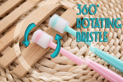 E.M&S.T by Emmeliestella Small Dog & Cat Toothbrush 360 Degree Soft Silicone, Cat Dental Care, Toothbrush Holder, Easy to Handle, Independent Packaging, Suction Cup, Light Blue&Pink (2-Pack + Holder)4