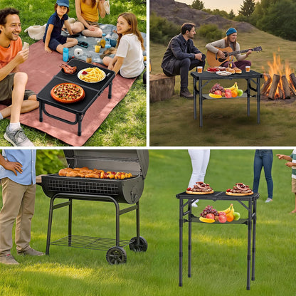 Folding Camping Table, 24"X 16" Adjustable Height Small Folding Table | with Storage Net, Aluminum Compact Folding Table, Lightweight, Portable Table for Outdoor Travel Cooking Picnic, Pure Black8