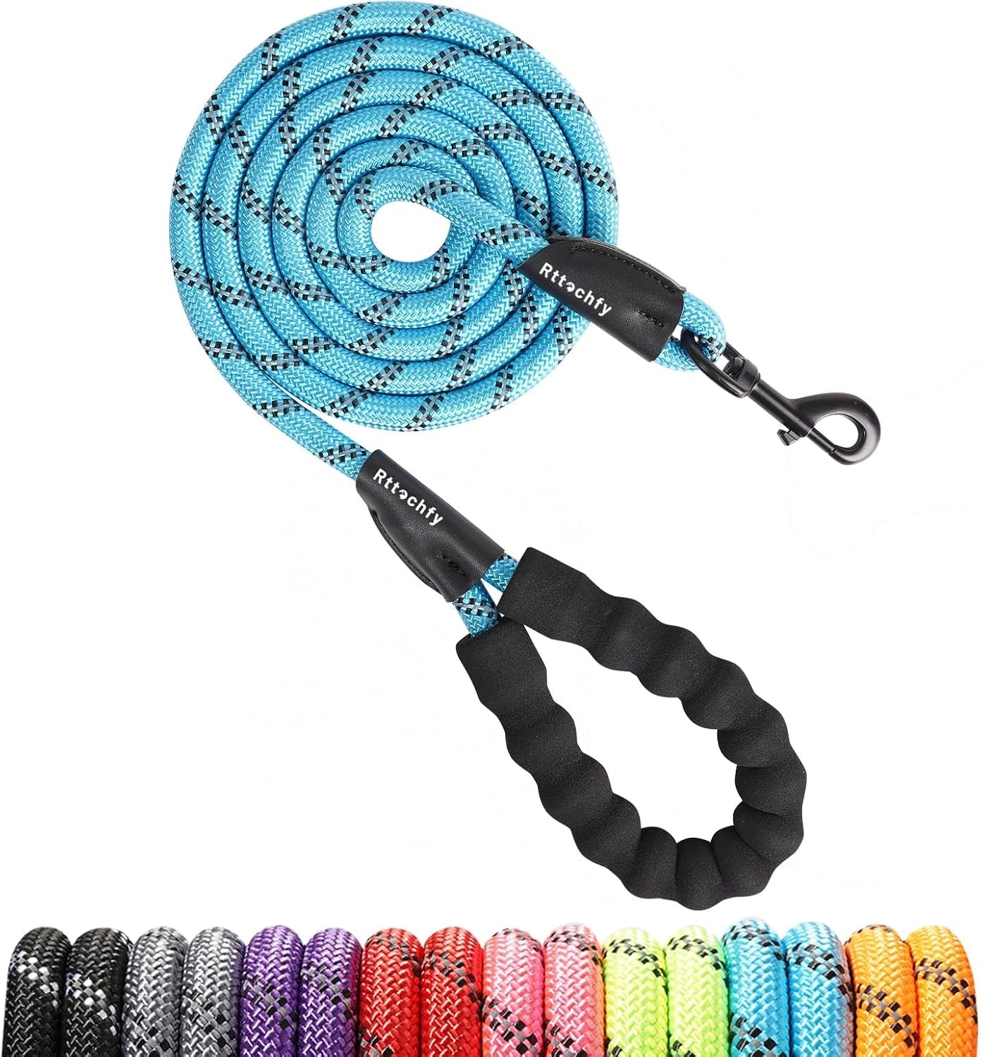 rttochfy-rope-dog-leash-2-4-5-6-8-10-ft-with-comfortable-padded-handle-and-highly-reflective-threads-for-small-medium-and-large-dogs-heavy-duty-1-2-5-ft-blue