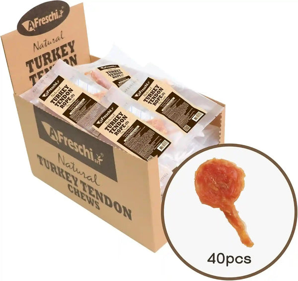 A Freschi Srl Turkey Tendons for Dogs, Usa-Sourced Human Grade, Rawhide-Free Long-Lasting Puppy Chews, All Natural Hypoallergenic Dog Treats for Small Breeds, Strips, 3Oz Pack9