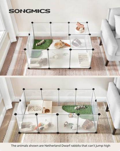 SONGMICS 20 Panels Pet Playpen with Floor, Small Animal Playpen, Pet Fence Indoor, DIY Plastic Enclosure for Guinea Pigs, Bunny, Hamsters, Hedgehogs, 49.2 X 24.8 X 16.5 Inches, White ULPC001W012