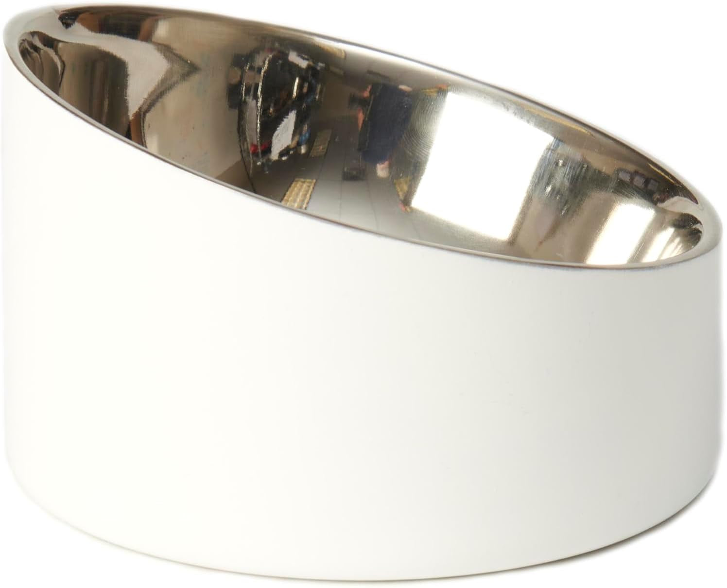 petrageous-18439-seychelles-stainless-steel-slanted-double-walled-dog-bowl-5-9-inch-width-and-3-74-inch-height-1-88-cups-capacity-white