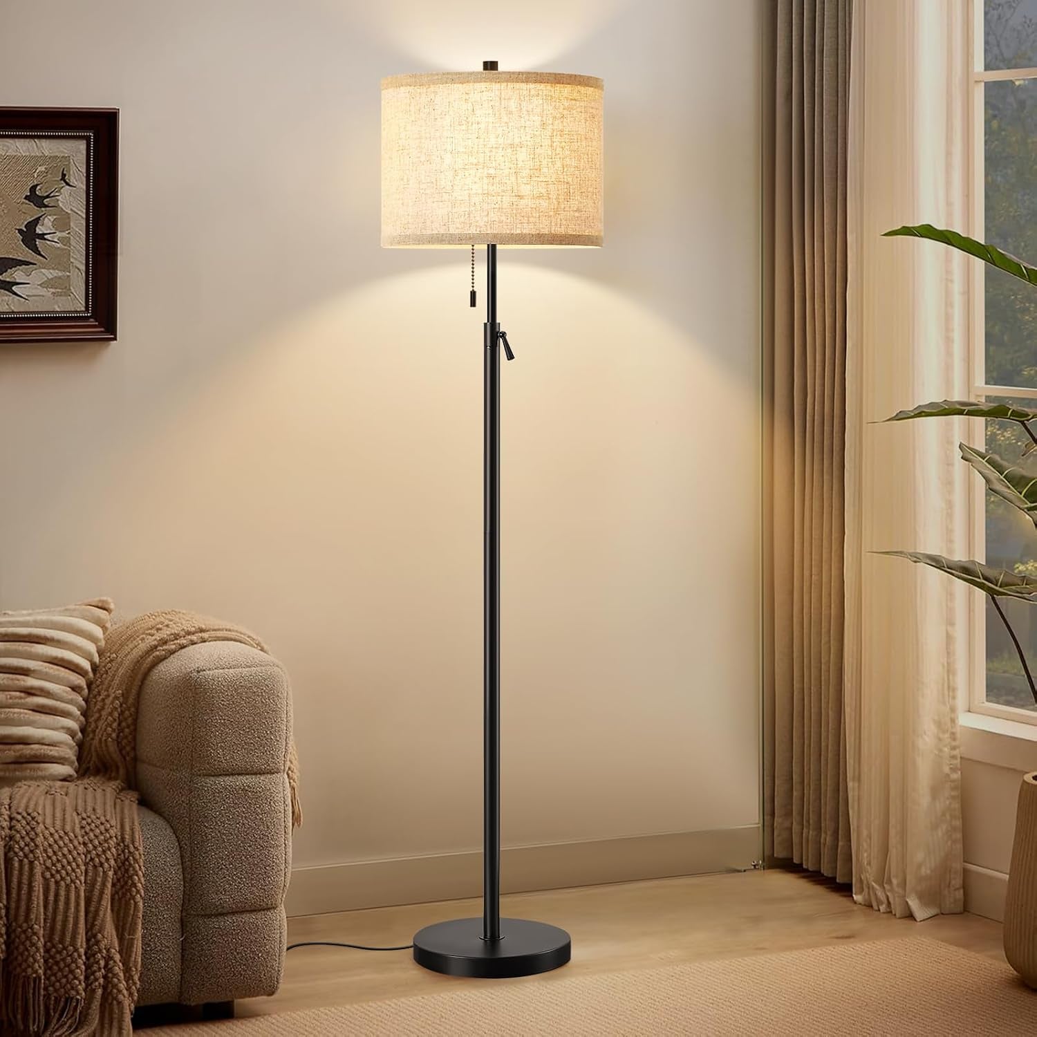 black-floor-lamp-height-adjustable-standing-lamp-tall-lamp-with-fabric-lampshade-pull-chain-corner-floor-lamps-for-living-room-bedroom-office-bulbs-not-includedblack-base