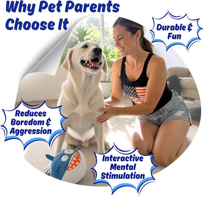 Sharky 3 in 1 Plush Shark Dog Chew Toy with Squeaky Ball inside for Aggressive Chewers, Super Interactive No Stuffing, Strong Tough Heavy Durable, Birthday Gift Box for Small & Large Breed5