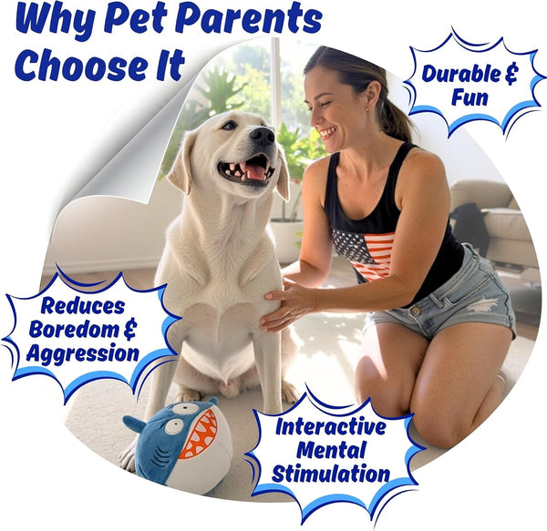 Sharky 3 in 1 Plush Shark Dog Chew Toy with Squeaky Ball inside for Aggressive Chewers, Super Interactive No Stuffing, Strong Tough Heavy Durable, Birthday Gift Box for Small & Large Breed5