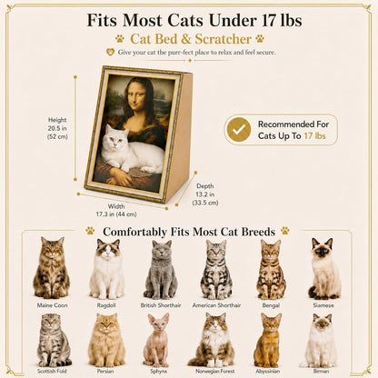Mona Lisa Cat Bed 3-In-1 Cardboard Cat House with Scratching Pad & Cozy Hideout, Artistic Cat Furniture for Indoor Cats, Decorative Cat Condo for Home Décor Easy Setup, Novelty Gift for Cat Lovers5