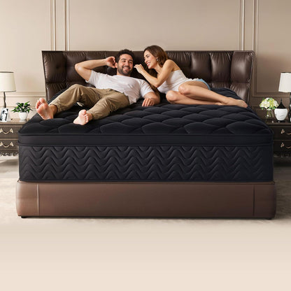 Premium 12 Inch Queen Size Mattress - Black Diamond Quilted, Individual Pocket Spring & Memory Foam Top, Luxurious Support, Pressure Relief, Mot1
