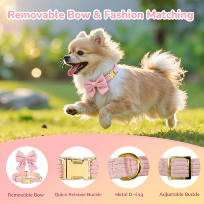 Small Dog Collar Harness and Leash Set, Dog Harness No Pull with Bowtie, Breathable Cotton Adjustable Pet Puppy Harness, Easy Walk Dog Harness, S(14–18.9")4