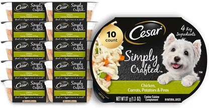 Cesar Simply Crafted Wet Dog Food Toppers, Chicken, 1.3 Oz, 10 Count | Real Chicken #1 Ingredient, No By-Products or Artificial Flavors, Slow-Cooked, Easy to Digest, Single-Serve Tubs11