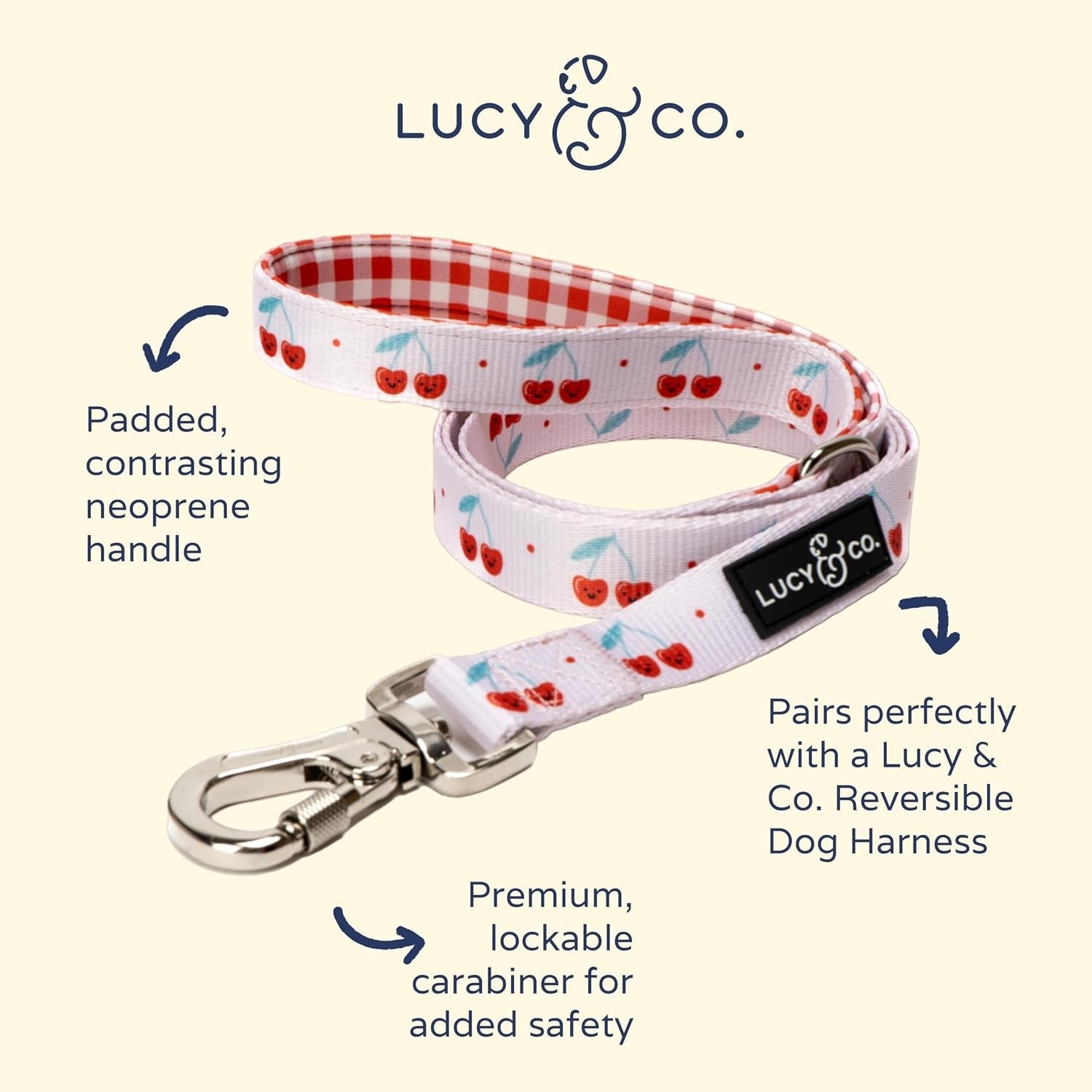 lucy-co-cheery-cherries-designer-dog-leash-for-small-to-large-dogs-padded-handle-for-comfort-large-red-gingham-cherries-5-foot