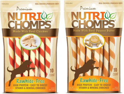 Nutri Chomps Dog Chews, 5-Inch Twists, Easy to Digest, Rawhide-Free Dog Treats, 15 Count, Real Chicken, Peanut Butter and Milk Flavors | a Rawhide-Free Chew That'S Gentle and Easy to Digest, Made with the Real, Wholesome Ingredients Dogs Love11