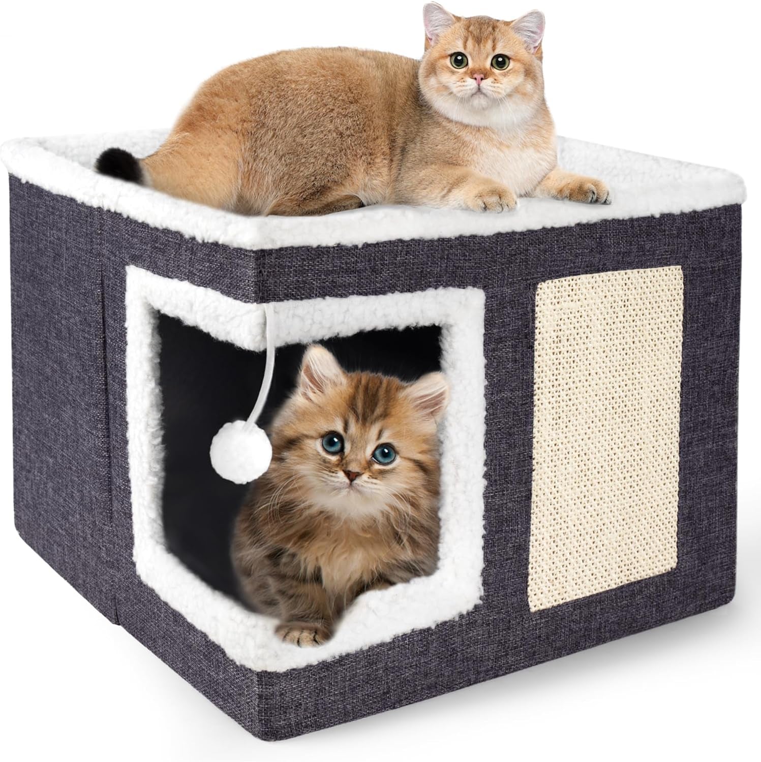 loyareal-cat-houses-for-indoor-cats-large-cat-bed-cave-with-scratch-pad-and-fluffy-ball-foldable-cat-condo-hideaway-with-reversible-cushion-for-multi-small-pet-dark-grey
