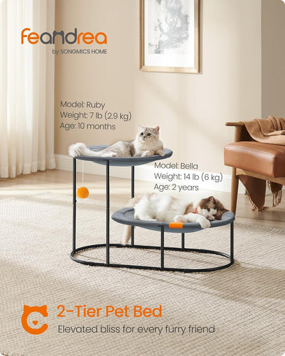 Feandrea 2-Tier Elevated Cat Hammock Bed, Breathable Furniture for Multi-Cat Households Indoor and Outdoor, with Removable Washable Mesh, Steel Frame, for Summer, Dove Gray UPCB012G012