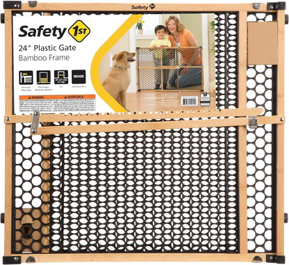 Safety 1St Bamboo Baby Gate for Doorways, No Drill Easy Install, Dog Gates, Fits 28"-42", 24" High, Bamboo and Black6